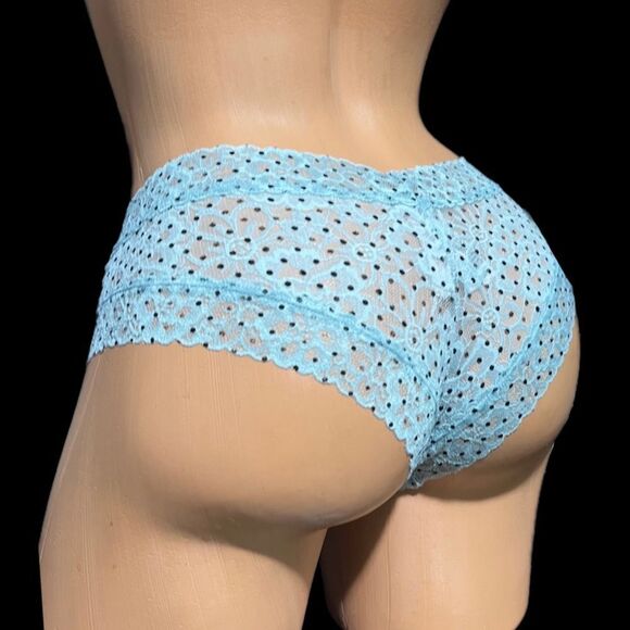Victorias Secret Polka Dots Lace Cheeky Panty Blue & black - Picture 1 of 5